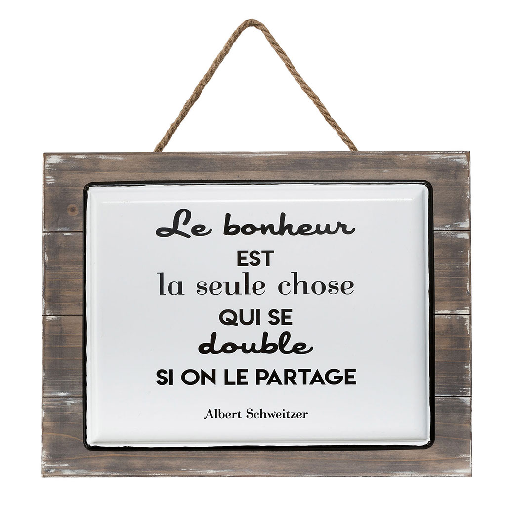 Plaque décorative murale bois et céramique citation 30.5x40cm