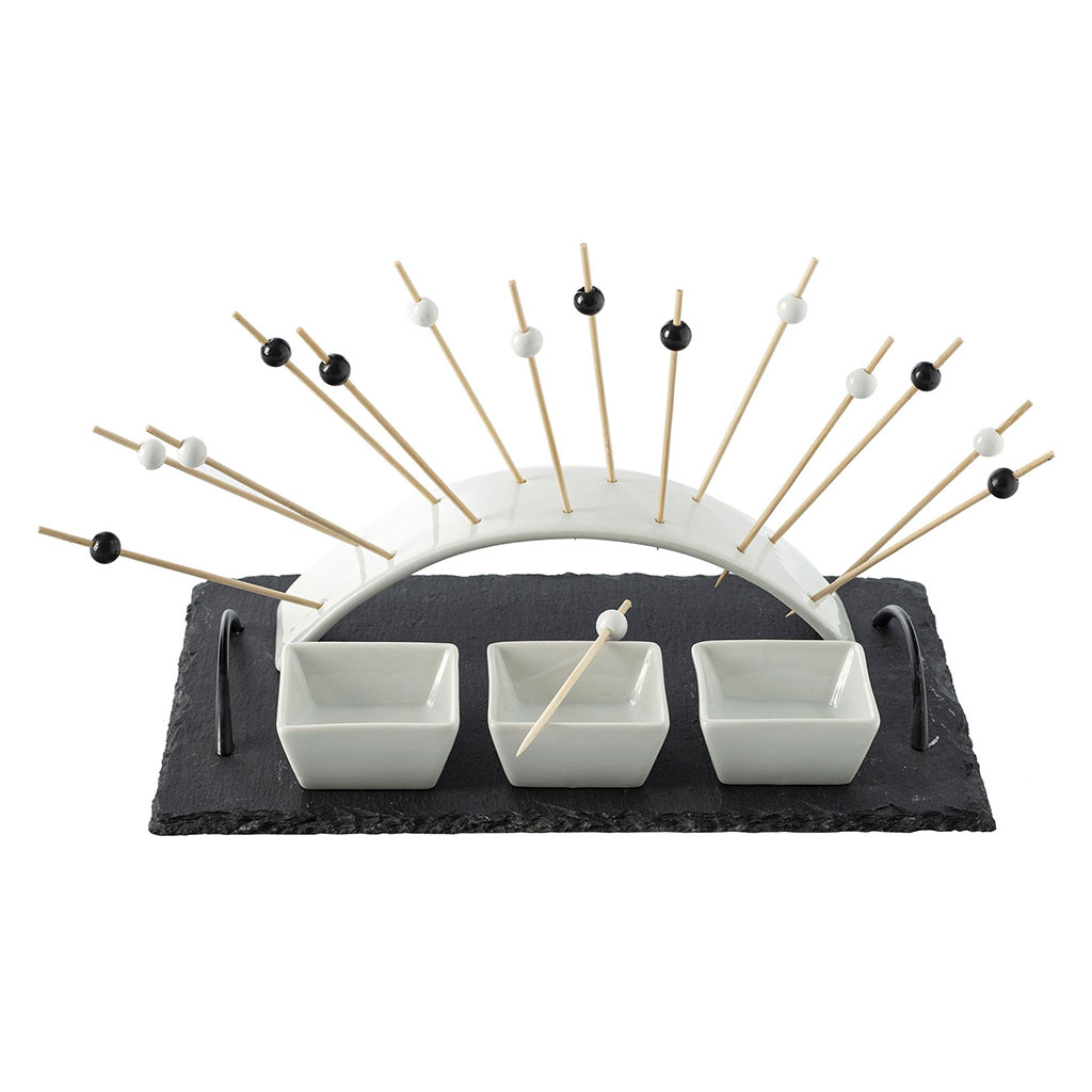 Plat de présentation ardoise et porcelaine 5 pièces