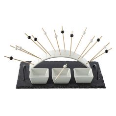 Plat de présentation ardoise et porcelaine 5 pièces