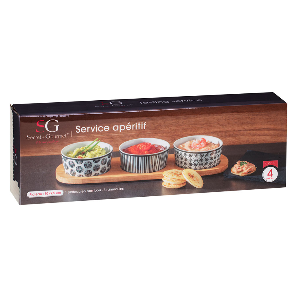 Service Apéritif 4 Pièces bambou 35cm Blanc à Prix