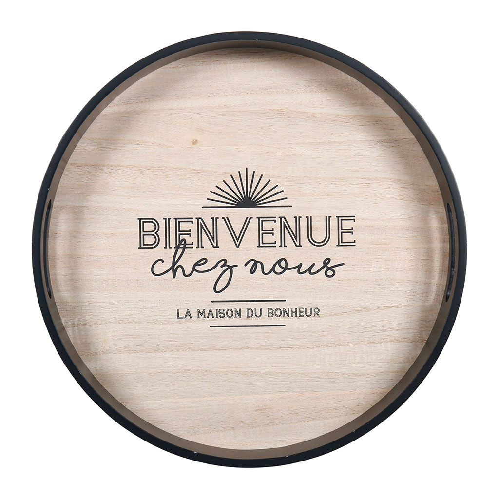 Set de 2 plateaux ronds 35.5 cm et 40,5 cm naturel en bois (1 modèle