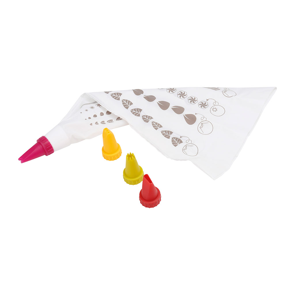 Poche à douille et 4 embouts décor 12x26x3cm