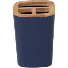 Porte brosse à dents RUBBER bambou bleu 7.5x10.5x7.5cm
