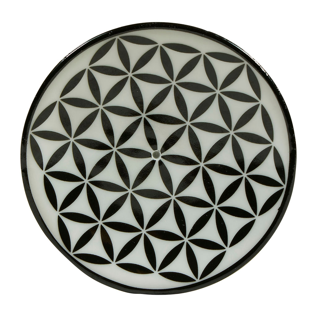 Porte-encens rond bicolore à motifs noir et blanc