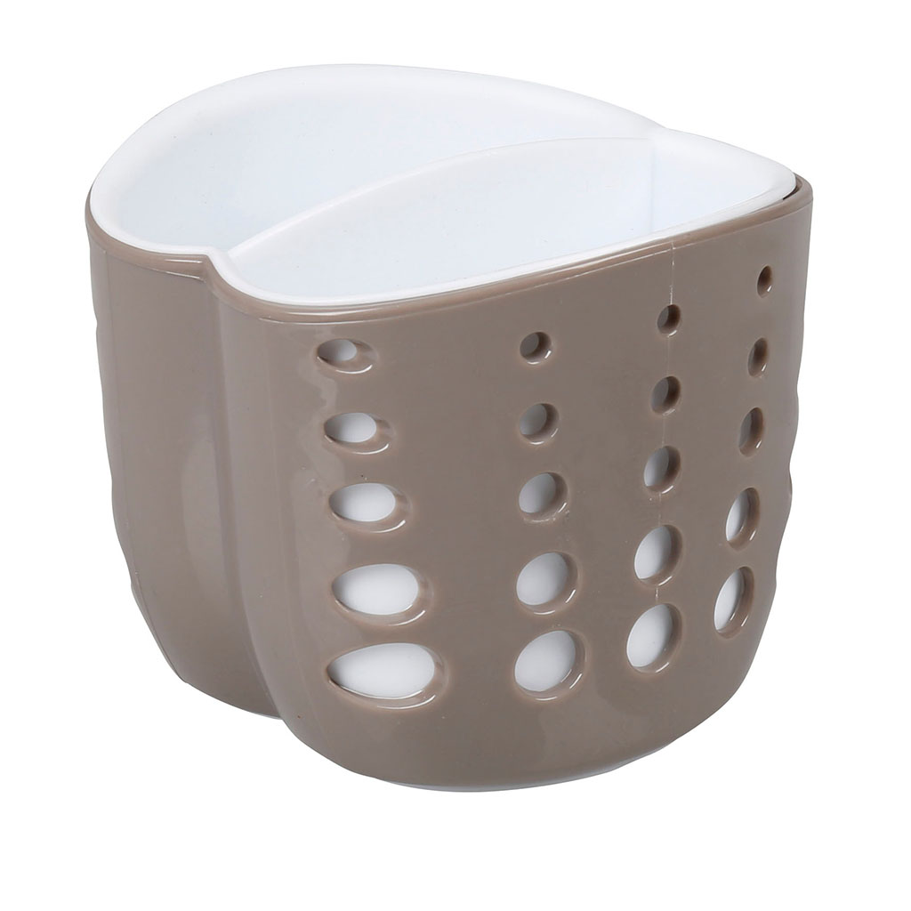 Porte éponge plastique 2 compartiments gris blanc 10x8x7cm