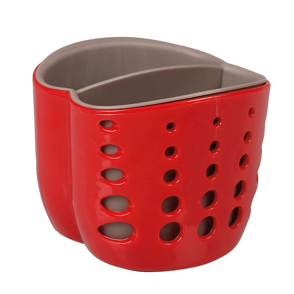 Porte éponge plastique 2 compartiments rouge 10x8x7cm