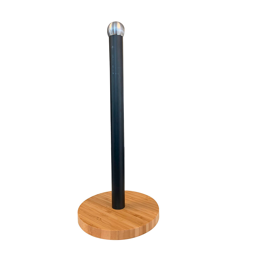 Porte rouleau métal noir pied bambou 34.5x15x15cm - Centrakor