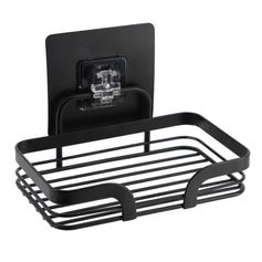 Porte savon carré adhésif métal noir 14.2x14.5x5.5cm