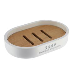 Porte savon en polyrésine gris et bambou 12.3x2.3x8.3.cm