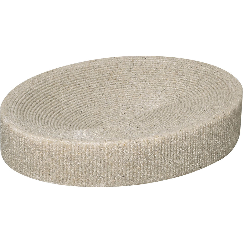 Porte-savon polyrésine ovale strié naturel 12.5x2.3x9.5cm