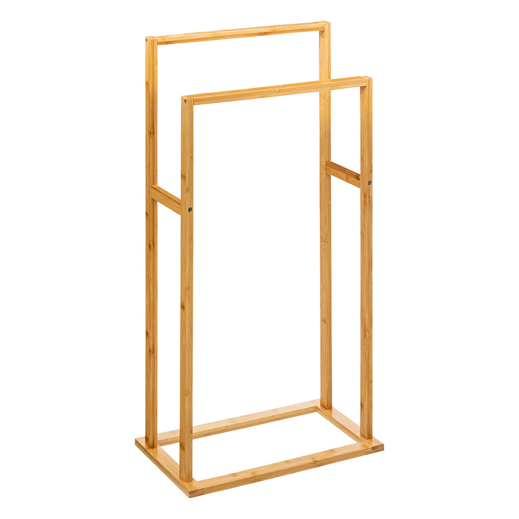 Porte-serviettes à poser 2 barres en bambou 42x24.2x81.5cm