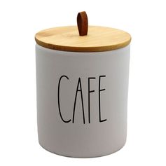 Pot à café céramique et couvercle bambou blanc D 9.6x13cm