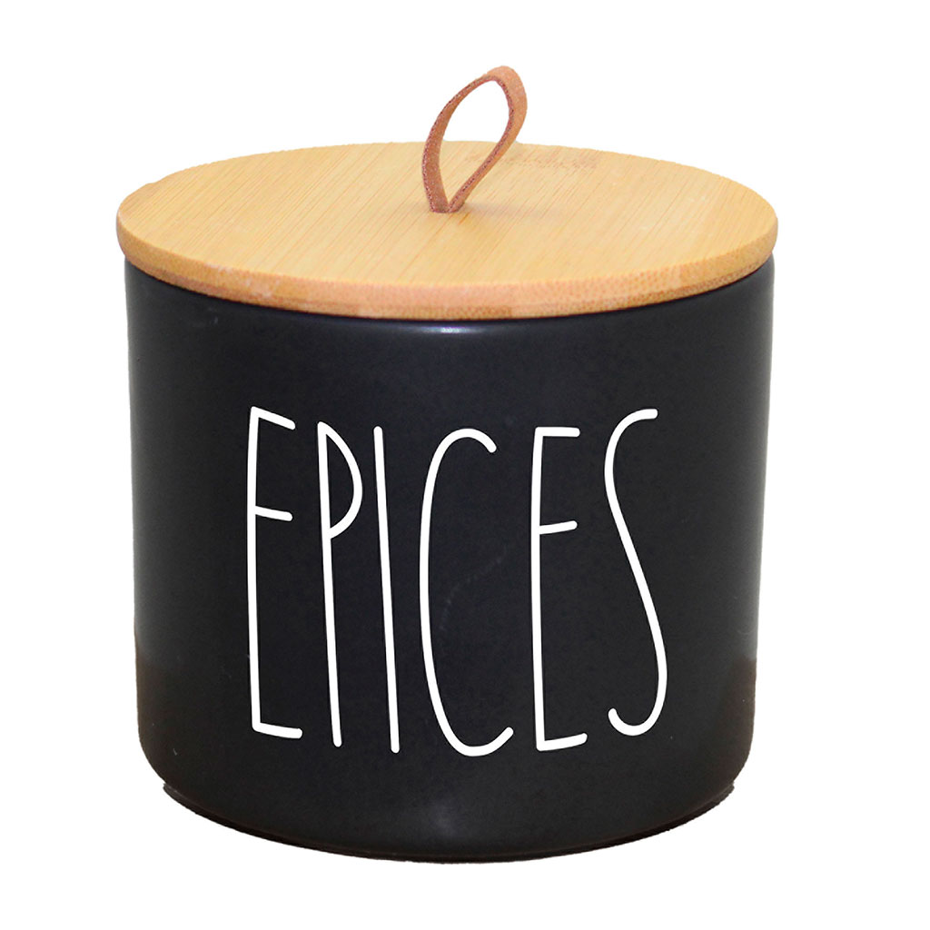 Pot à épices céramique et couvercle bambou noir D 9.6x9.1cm - Centrakor