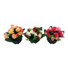 Pot de boutons de roses et œillets 16 têtes polyester 22x22cm