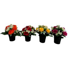 Pot de roses et fleurettes 6 têtes polyester 24x20cm