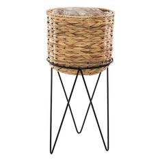 Pot tressé sur pied métal H53cm