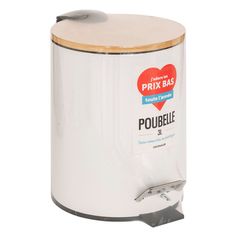 Poubelle à pédale métal bois blanche 3L.