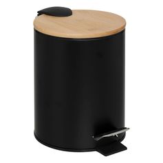 Poubelle à pédale métal bois noire 3L