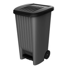 Poubelle d’extérieur avec couvercle et roulettes gris anthracite 100L