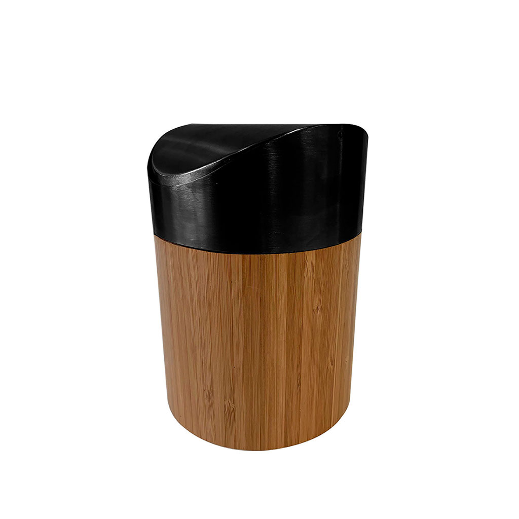 Poubelle de table métal et bambou noir 16.5x12x12cm - Centrakor