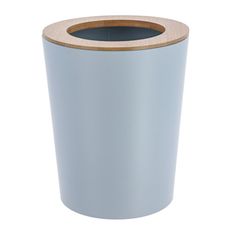 Poubelle évasée métal bleu et bambou 5L