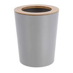 Poubelle évasée métal gris clair et bambou 5L