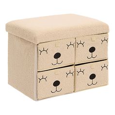 Pouf bouclette pliant 4 tiroirs EZZIO beige 40x50x38cm