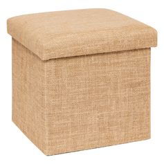 Pouf coffre de rangement carré effet toile de jute 31x31cm