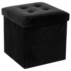 Pouf de rangement velours noir 38x38cm
