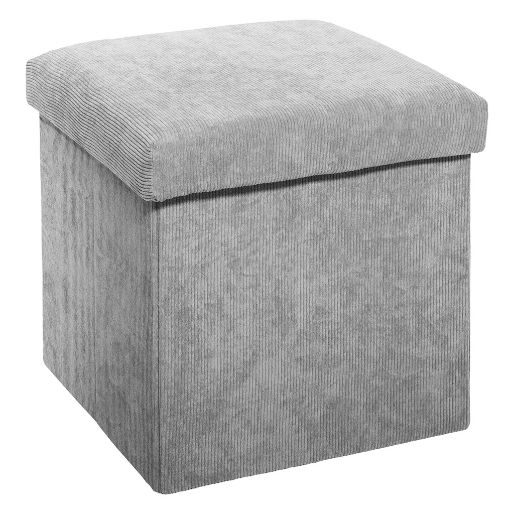Pouf de rangement velours côtelé gris 38x38cm Centrakor