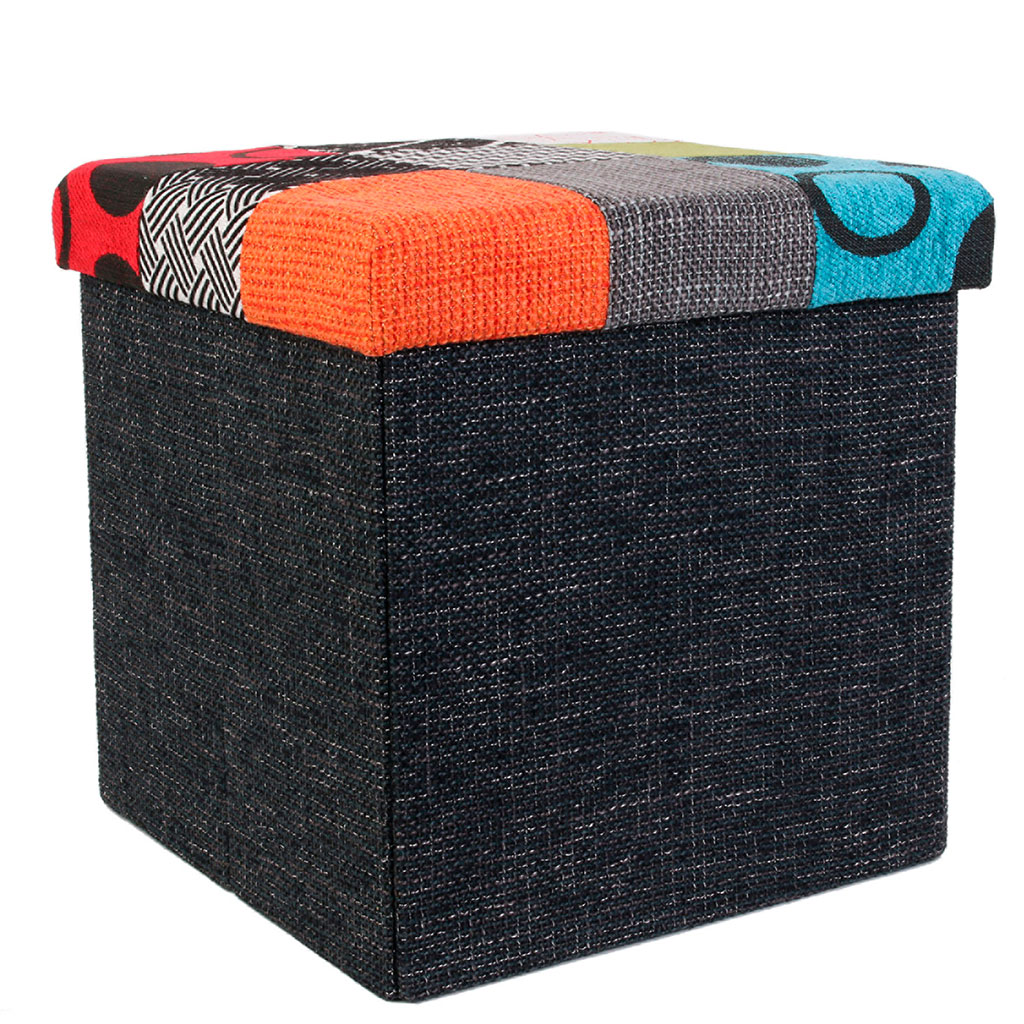 Pouf de rangement polyester patchwork 38x38cm Centrakor