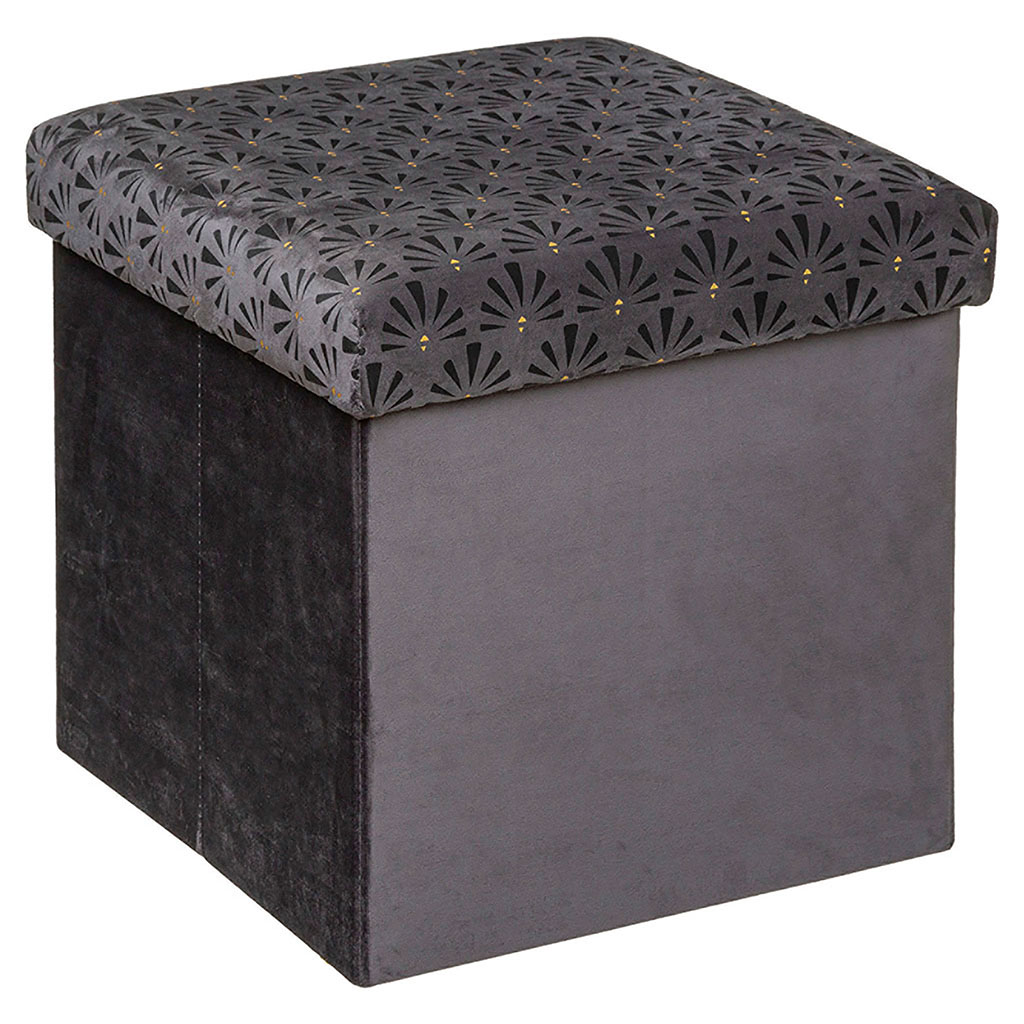 Pouf de rangement velours gris or 38x38cm Centrakor