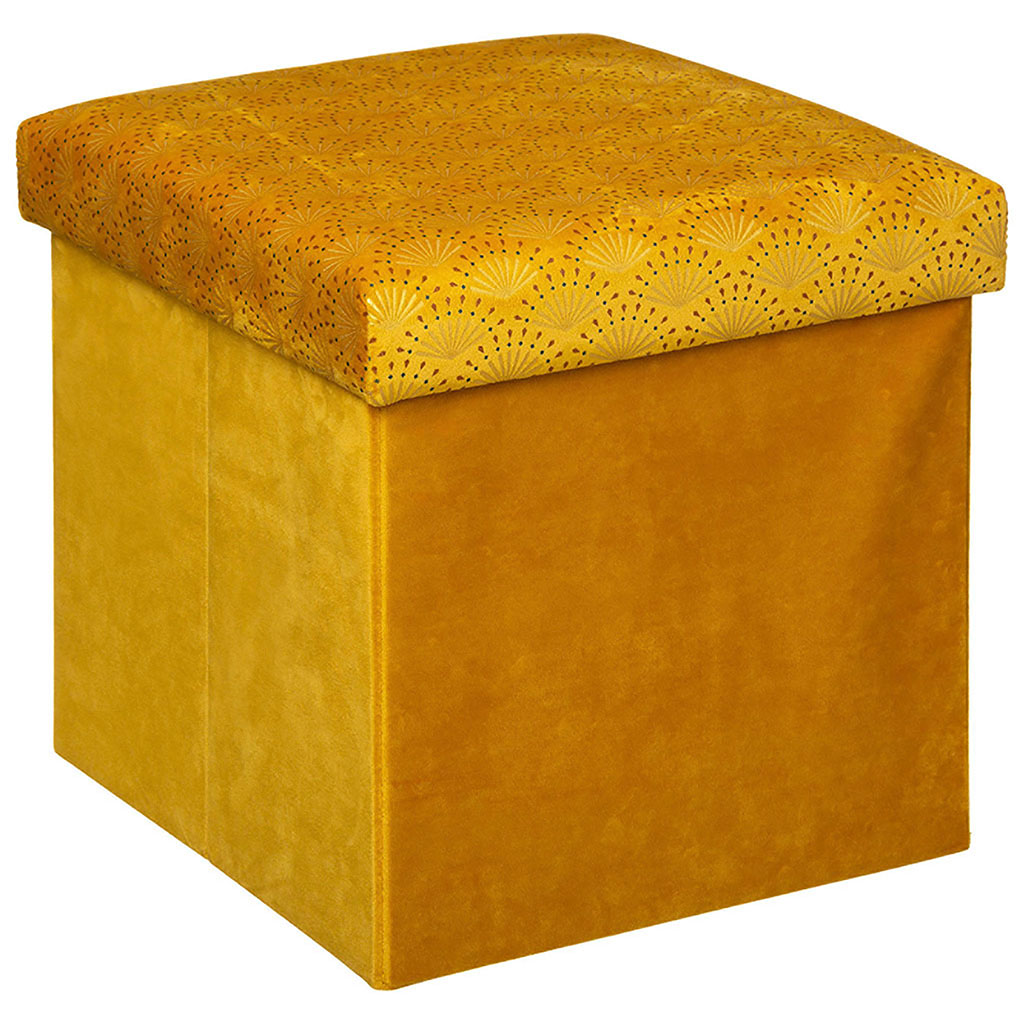 Pouf de rangement velours ocre 38x38cm Centrakor