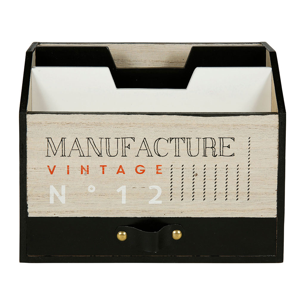 Range courrier en MDF imprimé manufacture noire et beige 22.5x17x9cm -  Centrakor