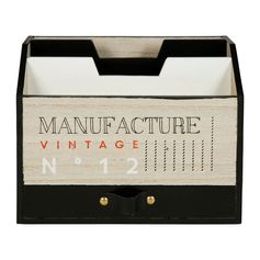 Range courrier en MDF imprimé "manufacture" noire et beige 22.5x17x9cm
