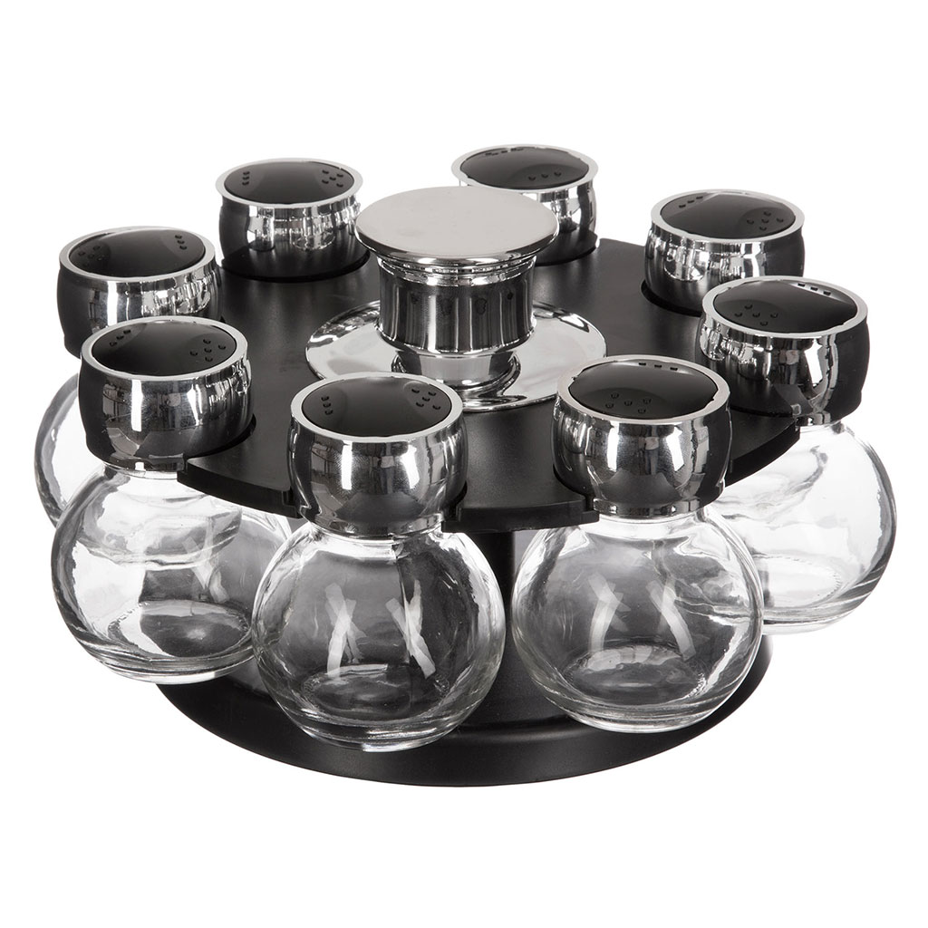 Range épices rotatif 8 pots verre D 21cm H 12.5cm - Centrakor