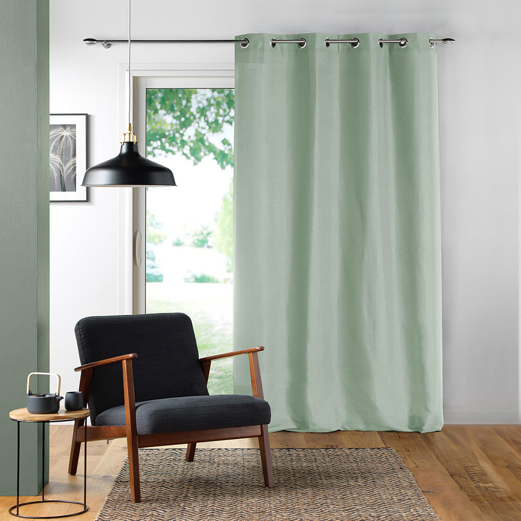 Rideau à œillets polyester vert sauge 140x260cm - Centrakor