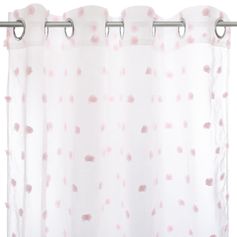 Voilage à oeillets polyester avec pompons rose blanc 140x240cm
