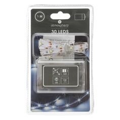 Ruban LED à piles lumière fixe blanc froid 1m