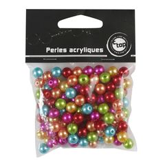 Sachet de 130 perles acryliques nacrées rondes multicolores
