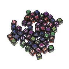 Sachet de 285 perles carrées noires lettres colorées