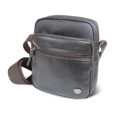 Sacoche zip bi-matière marron 18x21x10cm