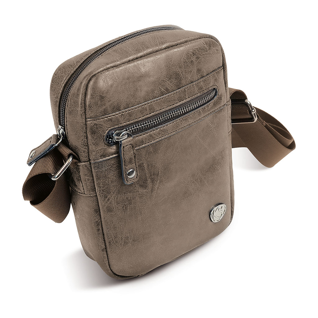 Sacoche zip vintage 2 poches marron 17x22x7cm