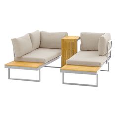 Salon de jardin 4 places modulable aluminium et acacia beige