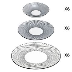 Service vaisselle 18 pièces LUNIS porcelaine noir et blanc