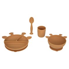 Set repas bébé silicone girafe ocre