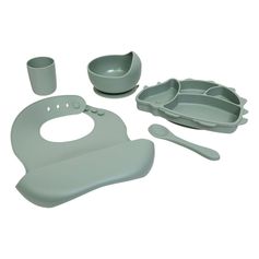 Set repas Dino 5 pièces vert silicone 19.8x12.5x27.5cm