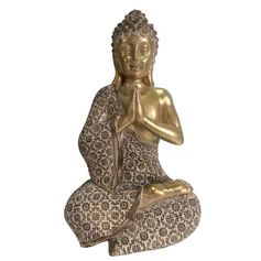 Statue bouddha assis mains jointes polyrésine dorée H 19.5cm