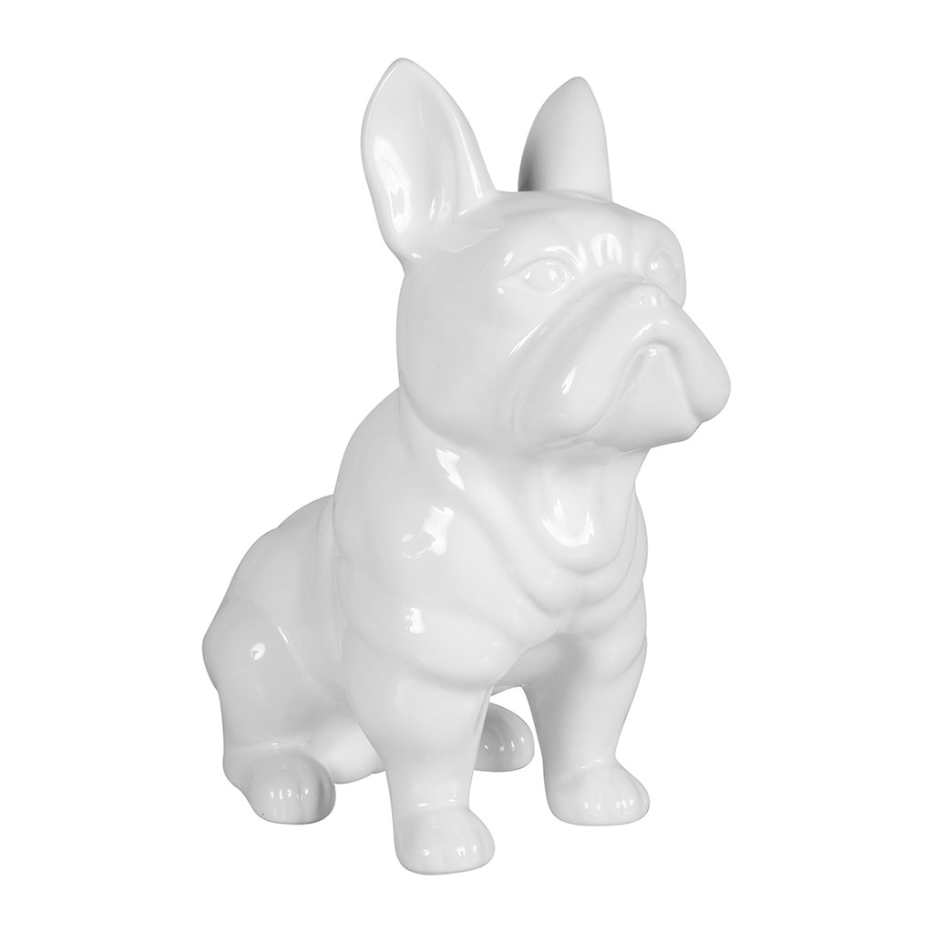 Statue bouledogue français céramique blanc H 22.8cm - Centrakor