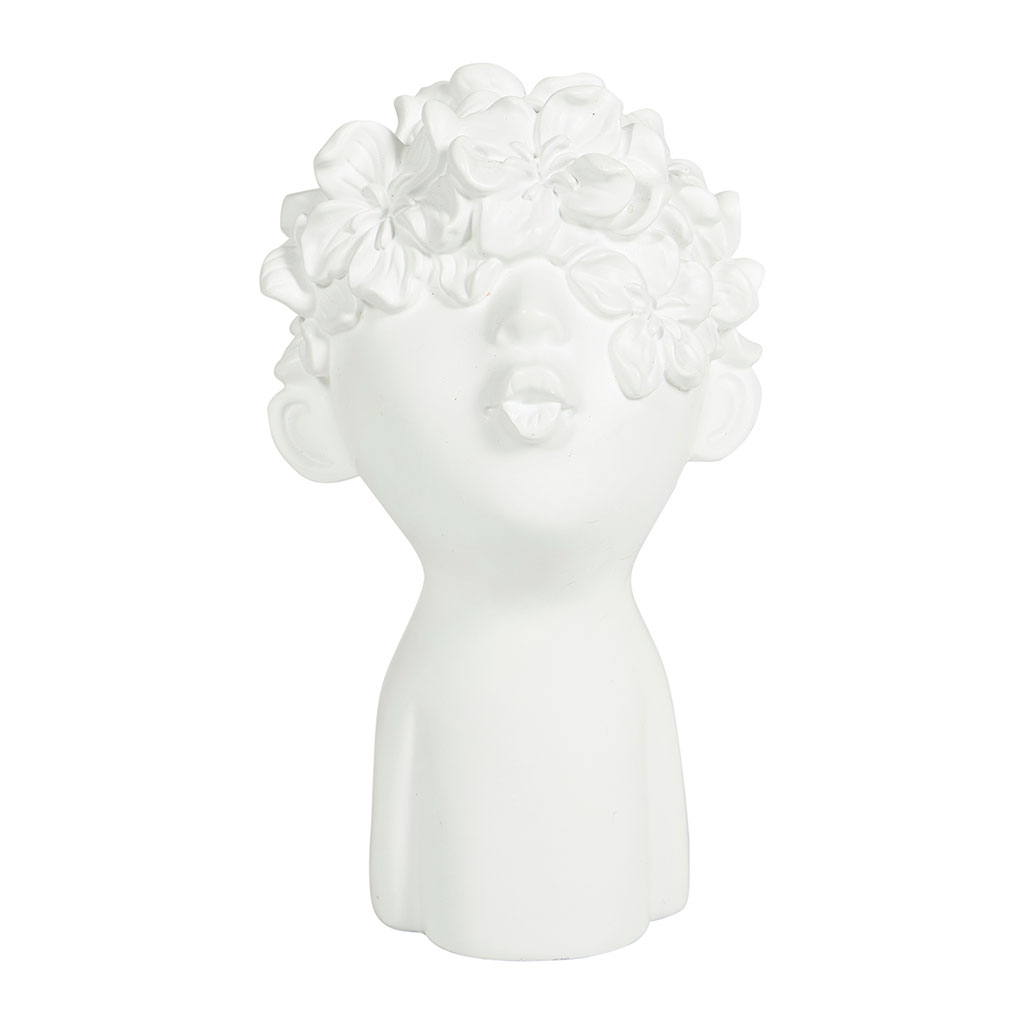Statue buste fleuri résine blanche H 21cm Centrakor